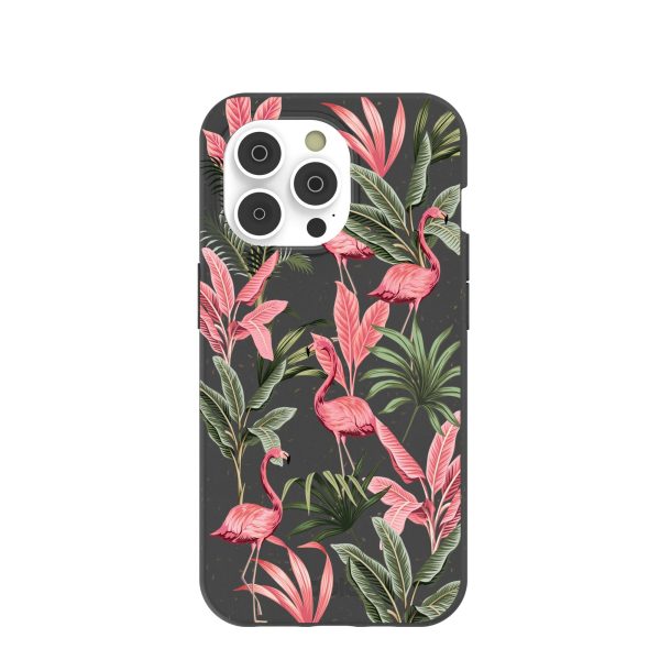 Black Flamingo Party iPhone 14 Pro Case with MagSafe Module For Discount