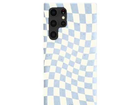 Powder Blue Warped Checkers Samsung Galaxy S22 Ultra Case For Cheap