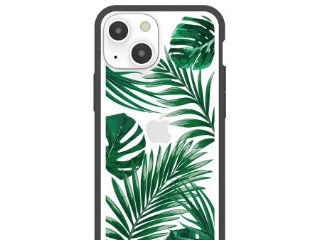 Clear Tropical Leaves iPhone 13 Mini Case With Black Ridge Online